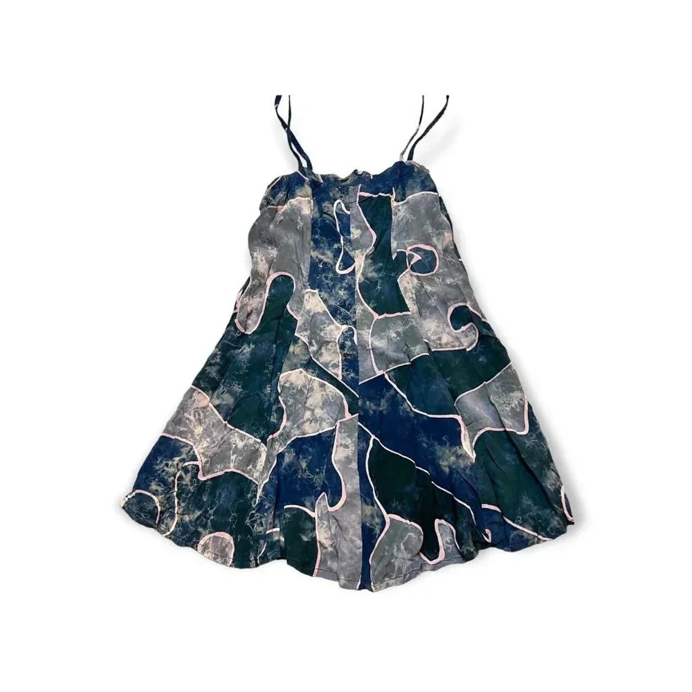 Vintage Unbranded Womens Blue Tie Dye Abstract Mini Tunic Dress Top Sz L Beach
